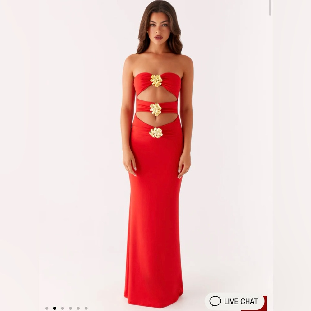 NWT Peppermayo Red Cutout Maxi with Gold Metal Flowers